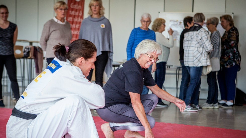 Ett trettiotal personer kom till rådhuset på måndagen för att lyssna på en kort föreläsning om fallolyckor samt delta i fallteknikskursen. 