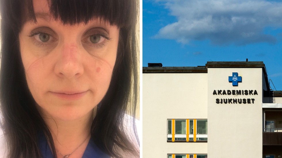 Anne Rosendahl har lagt upp en bild efter arbetspasset där man tydligt ser märkena efter munskyddet hon burit.