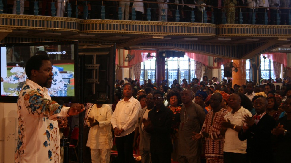 TB Joshua vid en gudstjänsti Lagos 2013. Arkivbild
