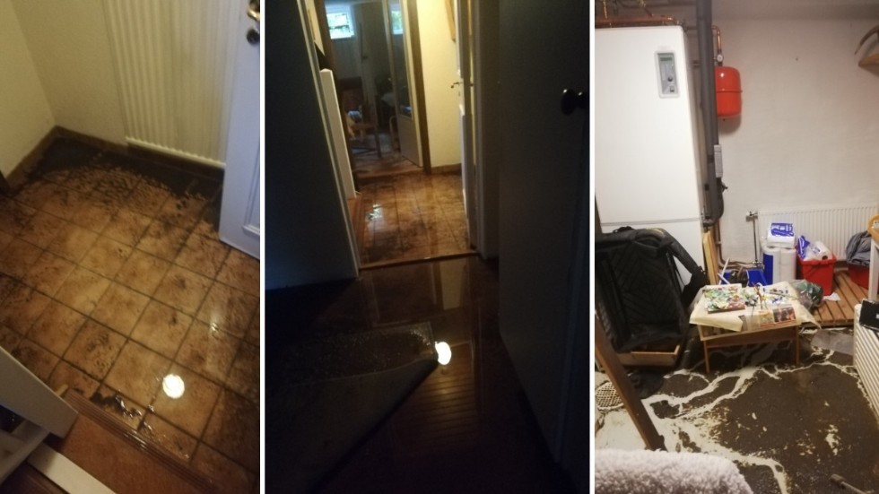 Bilder från parets Bohm-Carleheds översvämmade källare på Klosterledsgatan i Vadstena.