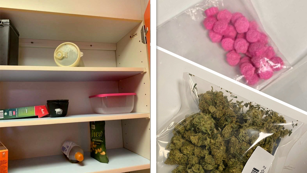 I lägenheten hittades många olika slags narkotika, bland annat i en plastburk i ett köksskåp.