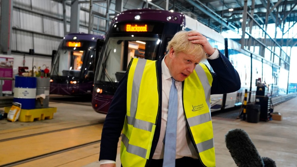 Boris Johnson i en spårvagnshall i Blackpool, i torsdags förra veckan.