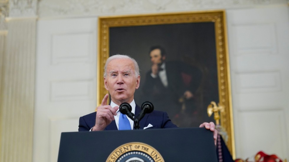 President Joe Biden i ett tv-sänt tal från Vita huset på tisdagen om coronapandemin.