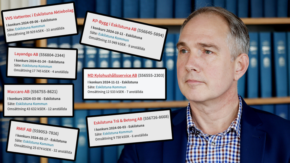 Konkursförvaltaren Gustaf Pontén på Ponténs advokatbyrå AB konstaterar att det var extremt många konkurser i Eskilstuna under 2024. Han hade själv hand om 55 konkurser av olika storlekar i Sörmland och Västmanland under förra året.