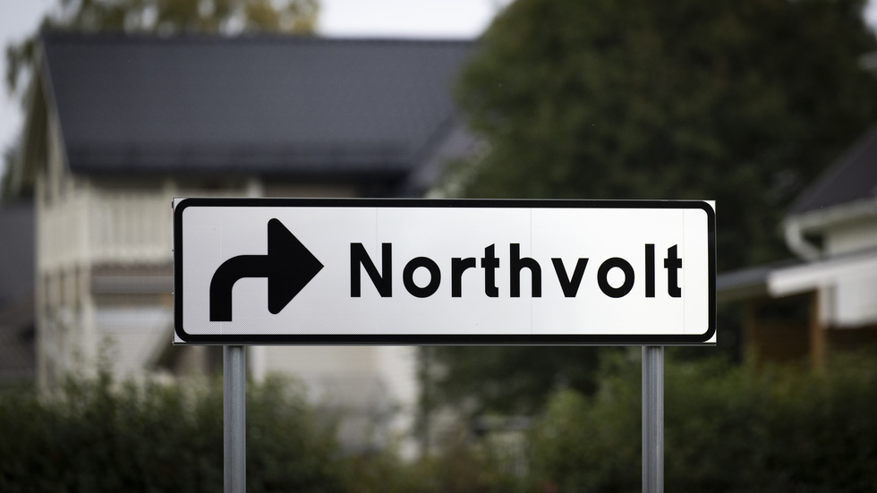 Skylt som visar vägen till Northvolts fabrik i Skellefteå. Arkivbild.