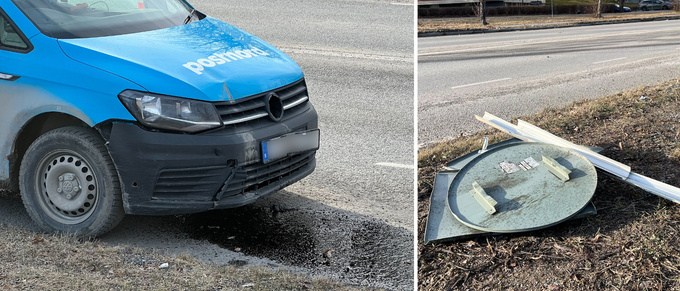 JUST NU: Postbil har mejat ner skyltar – läcker olja