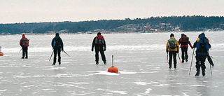 Modiga skridskoåkare på havsvikens is