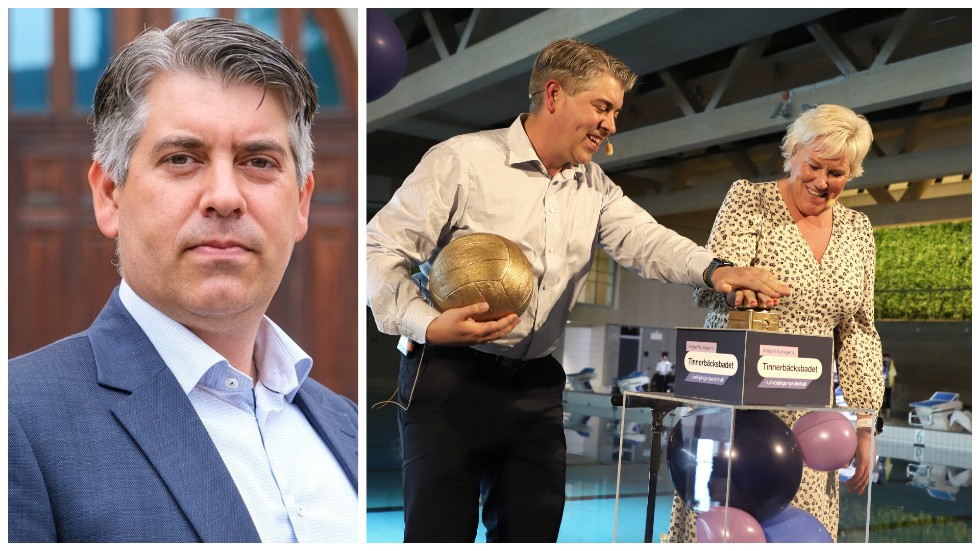 Nio av 13 kommuner i Östergötland leds av Moderaterna i samarbete med andra partier. Niklas Borg kandiderar till ny länsförbundsordförande. Han är kommunalråd i Linköping där Moderaterna och Socialdemokraterna styr kommunen gemensamt. På bilden inviger Niklas Borg och Kristina Edlund (S) kommunstyrelsens ordförande Tinnerbäcksbadet.