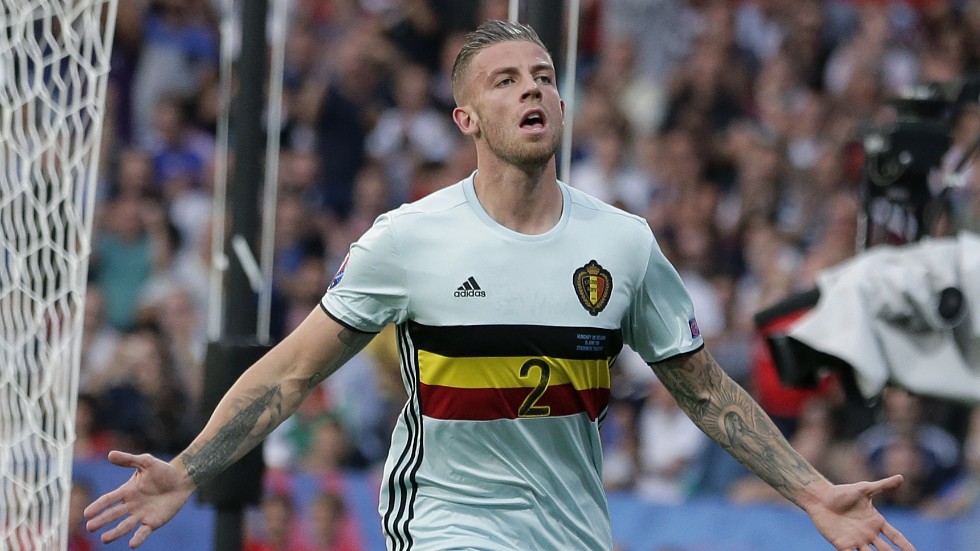 Antwerp-backen Toby Alderweireld jublar för ett av sina landslagsmål. Efter att ha avslutat landslagskarriären hoppas 34-åringen nu på sin första ligatitel i Belgien. Arkivbild.