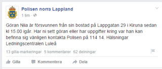 50-årig man försvunnen i Kiruna