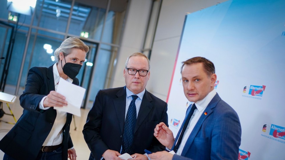 Högerextrema AFD:s innersta krets Alice Weidel, Max Otte och Tino Chrupalla.