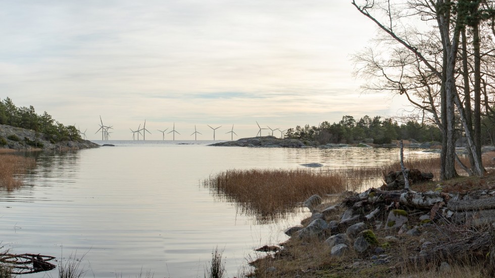 Vindkraftsparken Långgrund, visualisering från Lacka i Trosa skärgård.