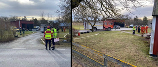 Stort pådrag efter bilbrand – gasflaskor i byggnaden