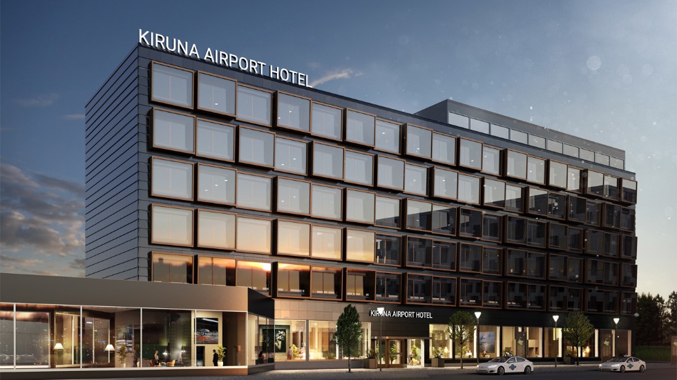 Den skiss som Swedavia har i dagsläget för ett hotell i anslutning till flygterminalen.
