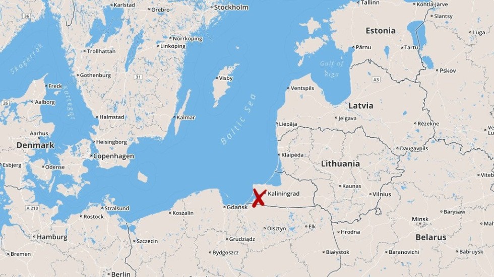 Karta med Kaliningrad utmärkt.