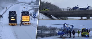 Lastbil kolliderade med tunnelvägg på E18 – vägen avstängd till torsdag • Tre personer till sjukhus