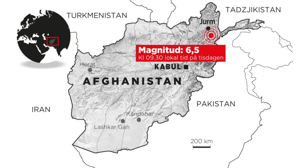 Ett kraftigt jordskalv inträffade i Afghanistan på tisdagen.