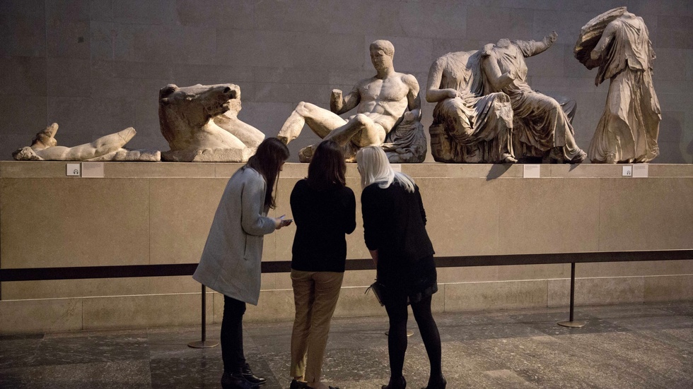 Parthenonfriserna utställda på British Museum. Arkivbild.