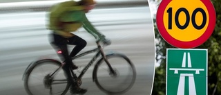 Cyklist mot färdriktningen på E4