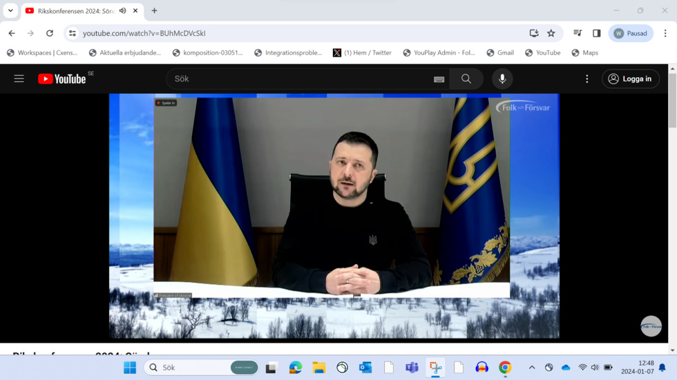 Ukrainas president Volodymyr Zelenskyj talade på länk då Rikskonferensen inleddes på lunchtid på söndagen. 