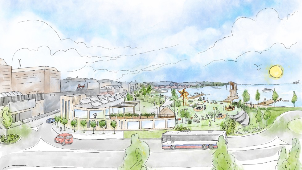 Här är Luleå energis förslag på hur Norra hamn och Trekantens parkering kan utvecklas. Bolaget betonar att skissen är ett visionsförslag.