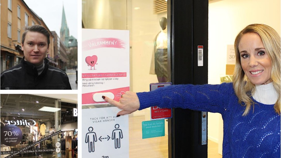David Nilsson, vd Linköpings Innersta, berättar att en av åtgärderna för att skapa en trygg och säker julhandel är de ringklockor som handlarna kan installera vid entrédörrarna för personlige service. Något som Esprit och Karin Egir nappat på.