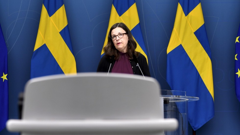 Utbildningsminister Anna Ekström (S) vid tisdagens pressträff i Rosenbad i Stockholm.