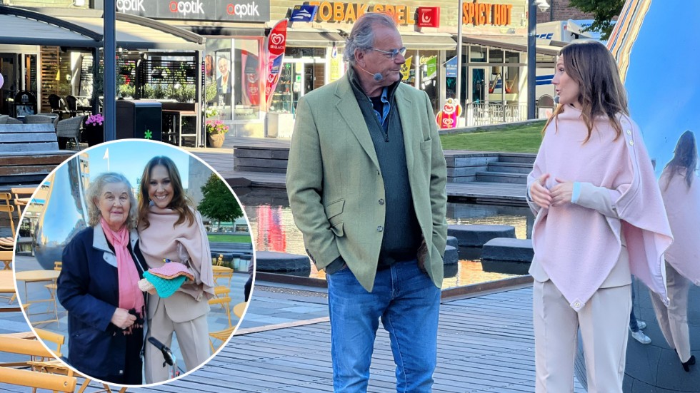 Ingrid Larsson hade virkat gryt- och tvättlappar till programledaren Maria Forsblom som fyllde år.