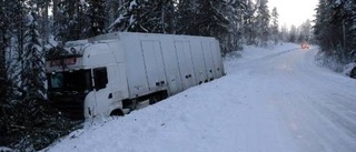 Biltransportbil i diket utanför Arjeplog