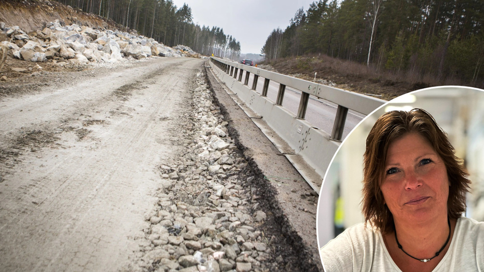 Här vid Bie lyckades Trafikverkets entreprenör spilla ut hundratals liter diesel. På bild ses också Anna Axelsson. 