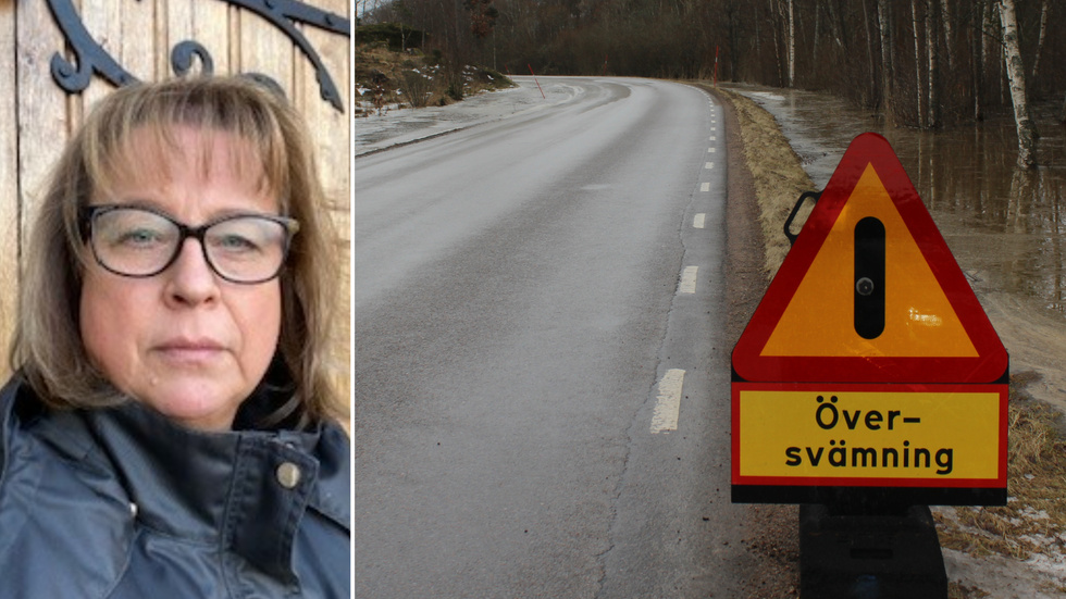 Eva Sjövall bor i Östra Ryd och har reagerat på översvämningsproblem på väg 777. "Det här är ett sånt ställe där det samlas vatten", säger hon.