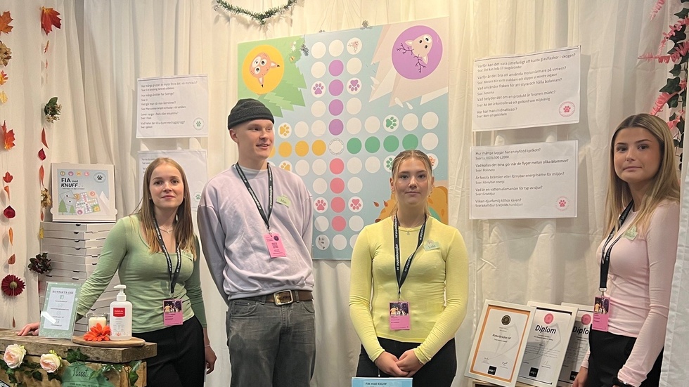 Torun Karlsson Alalahti, Max Backefalk, Nathalie Lindqvist och Lina Häggqvist i deras monter på Älvsjömässan.