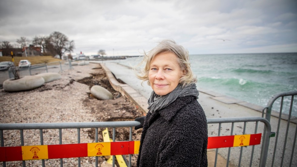 Regionens stadsträdgårdsmästare suckar när hon ser förödelsen på strandpromenaden. "Tyvärr har det varit folk innanför avspärrningarna, vi har sett föräldrar som låtit sina barn hoppa runt. Så vi får säga åt dem att de måste ut, att det är för farligt", berättar hon.