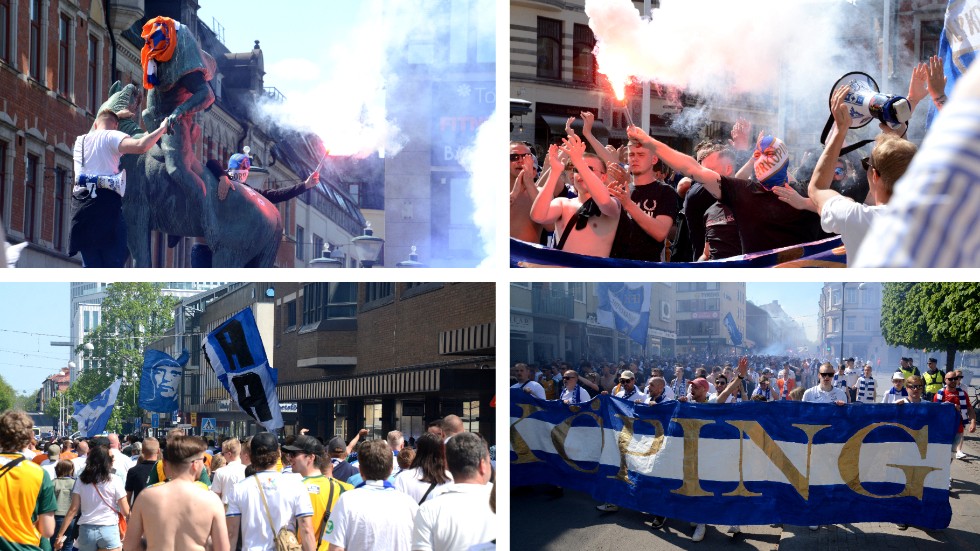 En hel del smällar och bengaler när IFK Norrköpings fans matscherade genom Linköping till Bilbörsen arena.