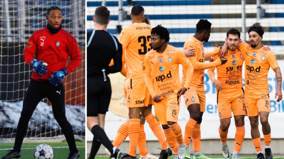 AFC Eskilstuna-målvakten Famara Touray fick hoppa in som anfallare i träningsmatchen mot allsvenska Degerfors.