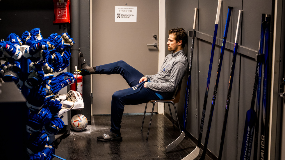 Mantas Armalis i Oskarshamns katakomber efter sitt matchstraff.