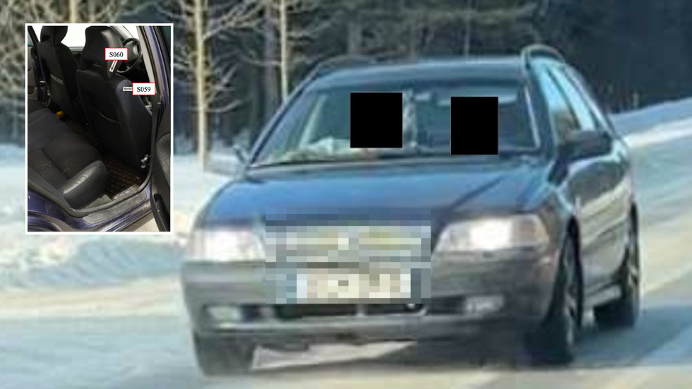 Resan timmarna efter mordet. Den morddömda Marlene Ahlqvist, som kör den egna bilen, och den 50-årige mannen fotograferades klockan 12.32 av polisens spanare, knappt tio timmar efter knivmordet i Malå natten mellan 12 och 13 februari i fjol. I hennes bil hittade polisens tekniker, på olika platser i baksätet, blodspår från 30-åringen som knivmördades (lilla bilden).