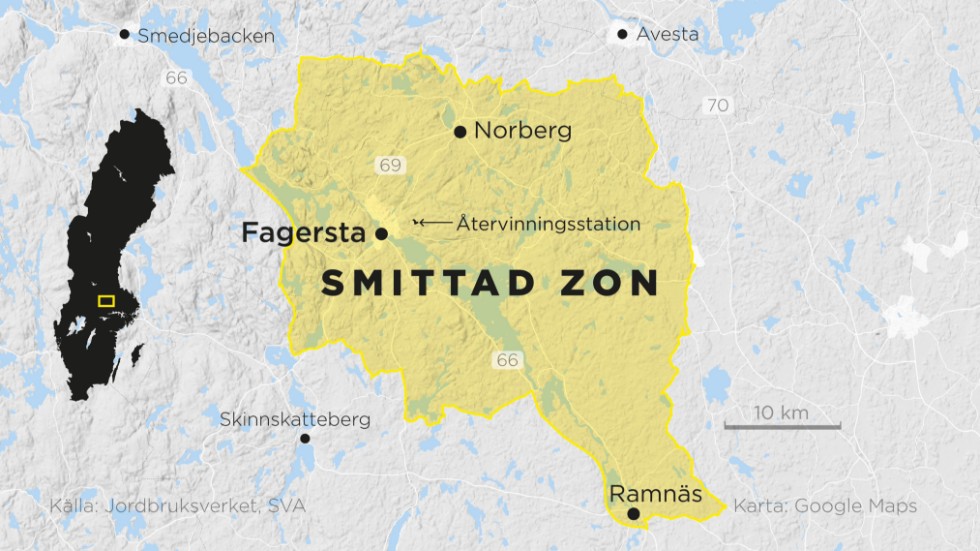 Området där Jordbruksverket har infört restriktioner.