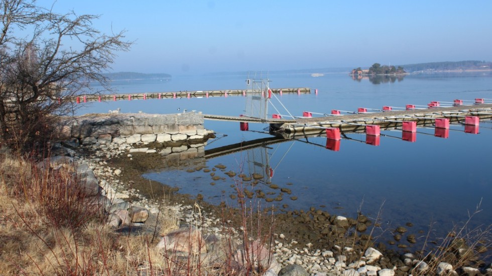 Det är lågt vattenstånd i Gamlebyviken nu, vilket man bland annat kan se vid strandpromenaden på Gertrudsvik.