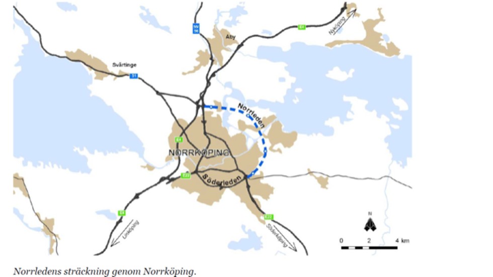 De blå strecken visar Norrledens tänkta dragning.
