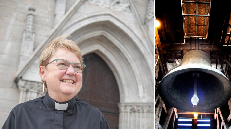 Elisabeth Ström, domprost i Visby, leder nyårsbönen på nyårsaftons kväll som avslutas med den ovanliga klockringningen i Visby domkyrka.