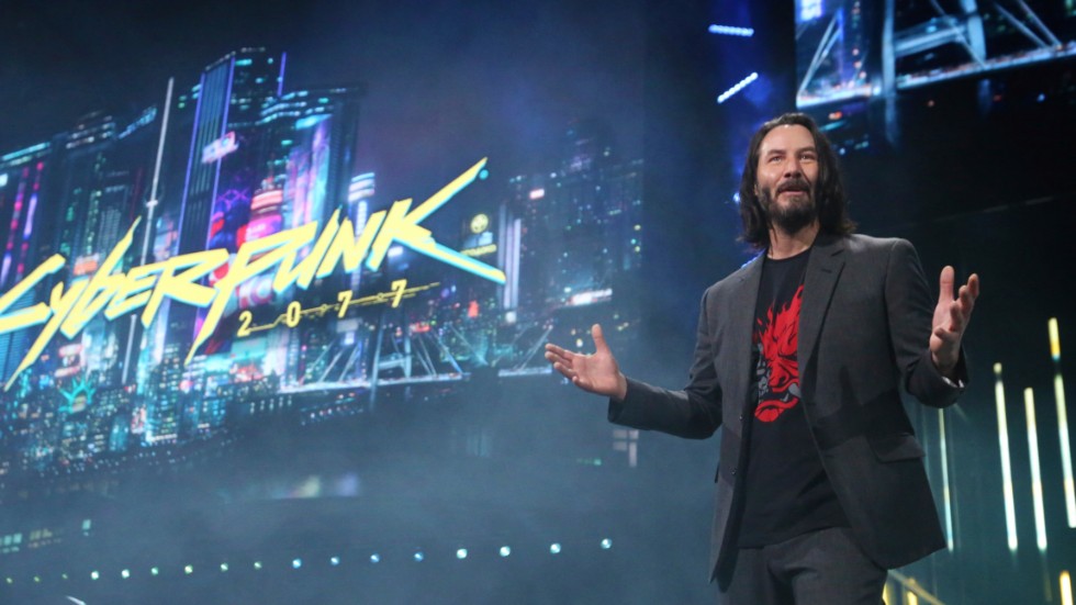 Keanu Reeves vid en presentation av "Cyberpunk 2077". Arkivbild.