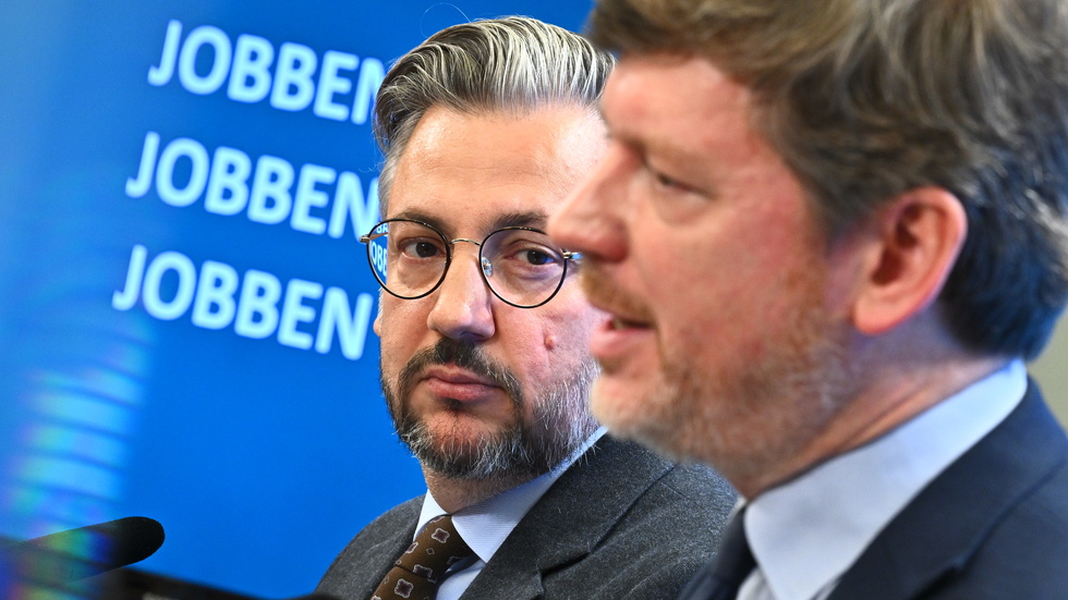 Centerpartiets partiledare Muharrem Demirok (C) och ekonomisk-politiske talesperson Martin Ådahl (C). 