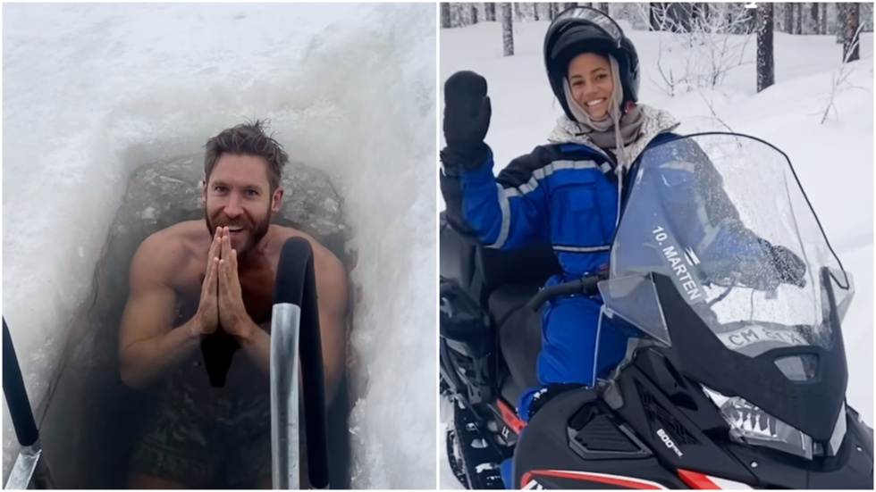 Calvin Harris och Vick Hope badade isvak och åkte skoter i Norrbotten, bland annat.