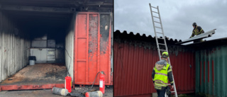 Brand i container på räddningstjänstens övningsfält