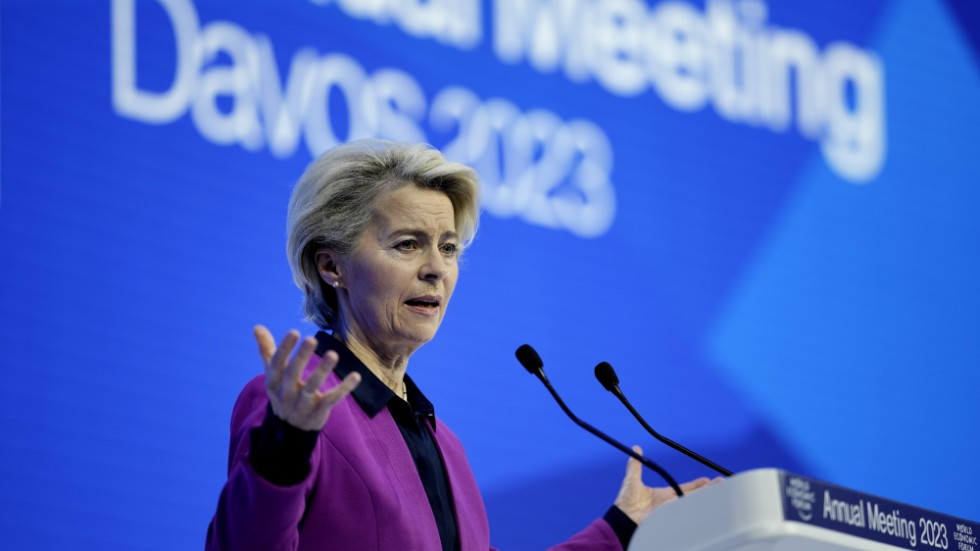 EU-kommissionens ordförande Ursula von der Leyen talar inför Världsekonomiskt forum (WEF) i Davos den 17 januari. Arkivbild.