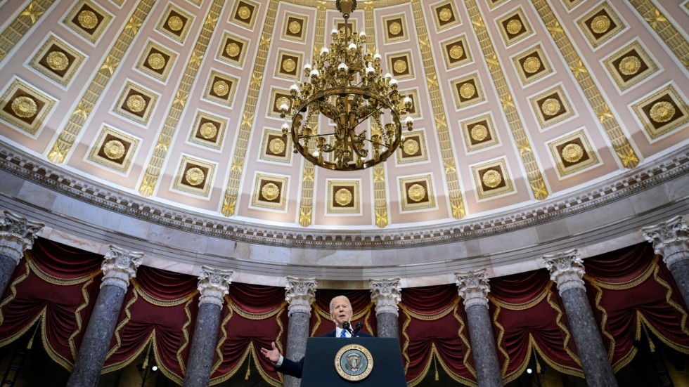 USA:s president Joe Biden talade på årsdagen för stormningen av Kapitolium.