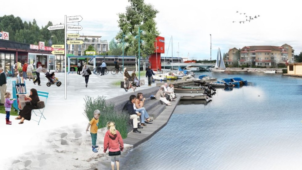 Visionsskiss över Kvicksund som är en av de orter som lyfts fram för framtida bostadsbebyggelse i nya översiktsplanen.
