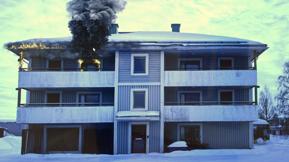 En animerad bild av huset där räddningstjänsten i Boden erbjuder unika övningar för räddningsbefäl.