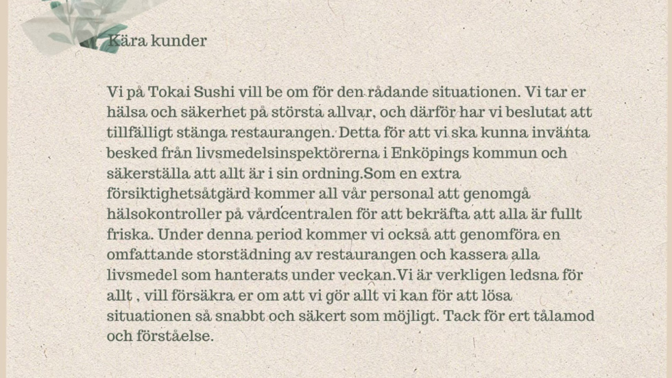 Tokai sushi riktar sig till sina kunder